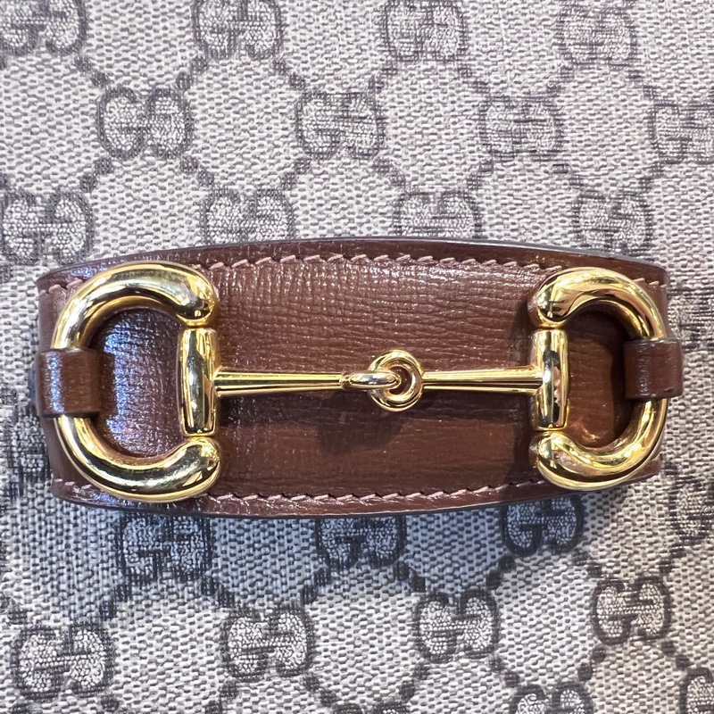 Gucci Pvc 咖牛皮金釦1955馬銜下蓋肩斜背包-28