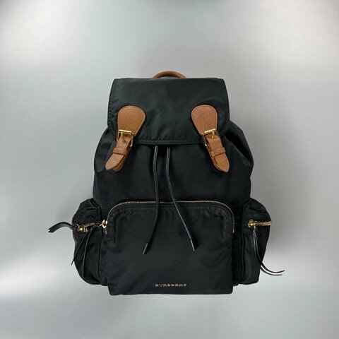 BURBERRY 黑尼龍拚皮革後背包
