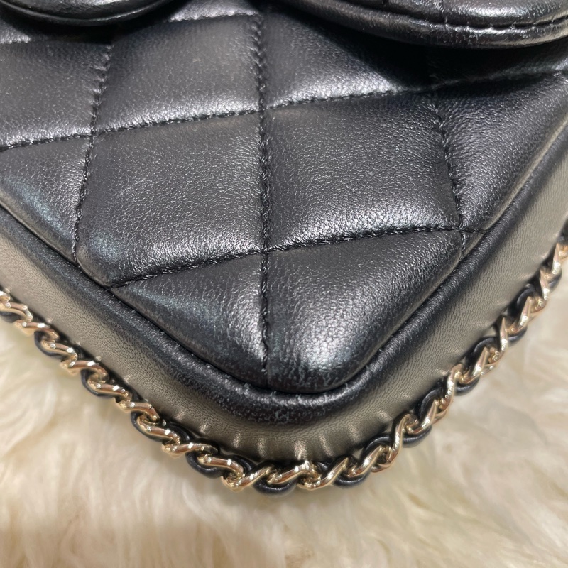 Chanel 20cm 黑色羊皮Flap Bag 珠鏈帶-3