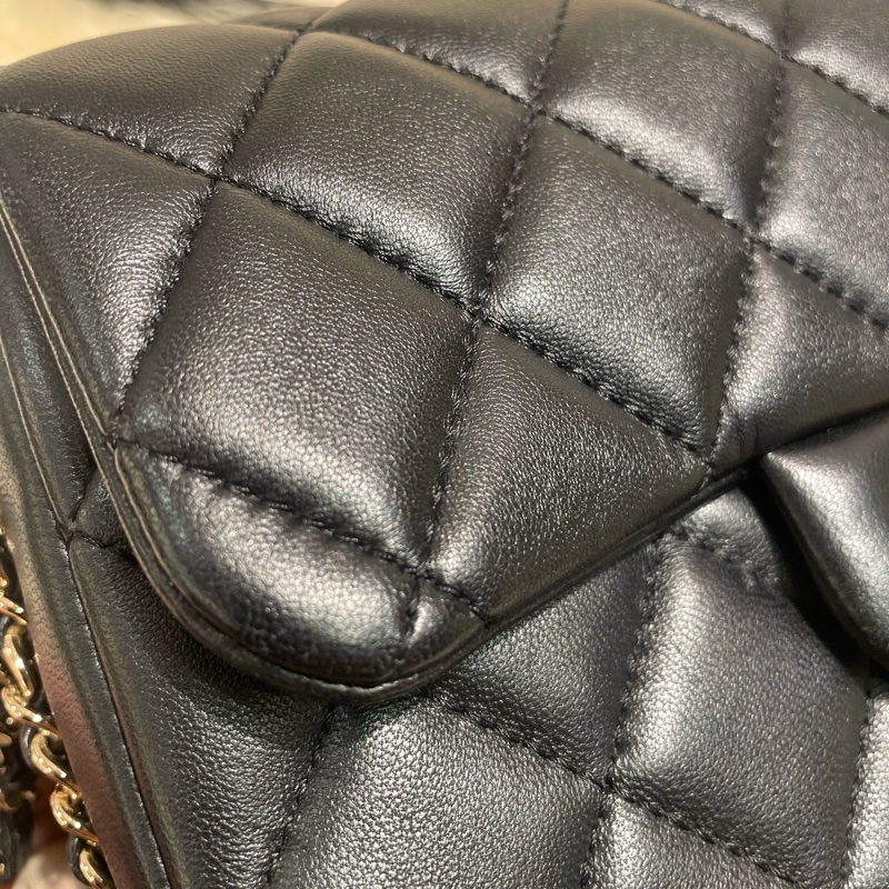 Chanel 20cm 黑色羊皮Flap Bag 珠鏈帶-7