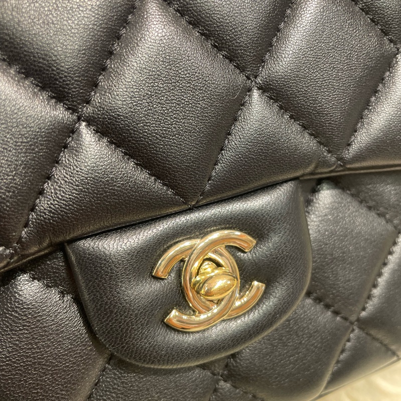 Chanel 20cm 黑色羊皮Flap Bag 珠鏈帶-9
