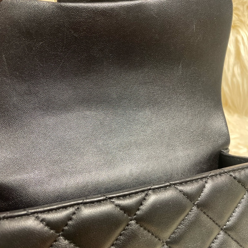 Chanel 20cm 黑色羊皮Flap Bag 珠鏈帶-11