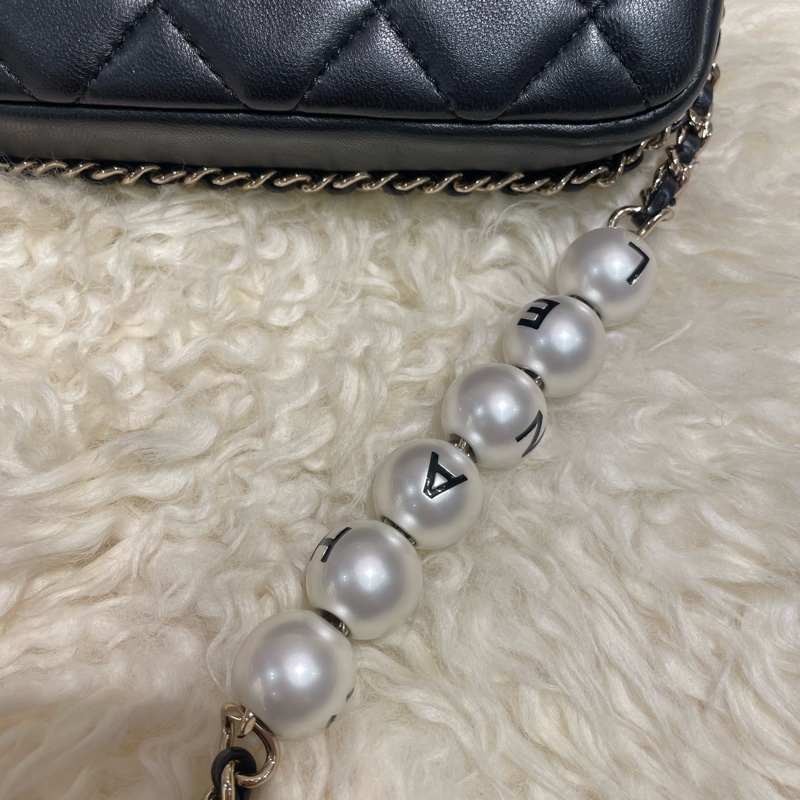 Chanel 20cm 黑色羊皮Flap Bag 珠鏈帶-12