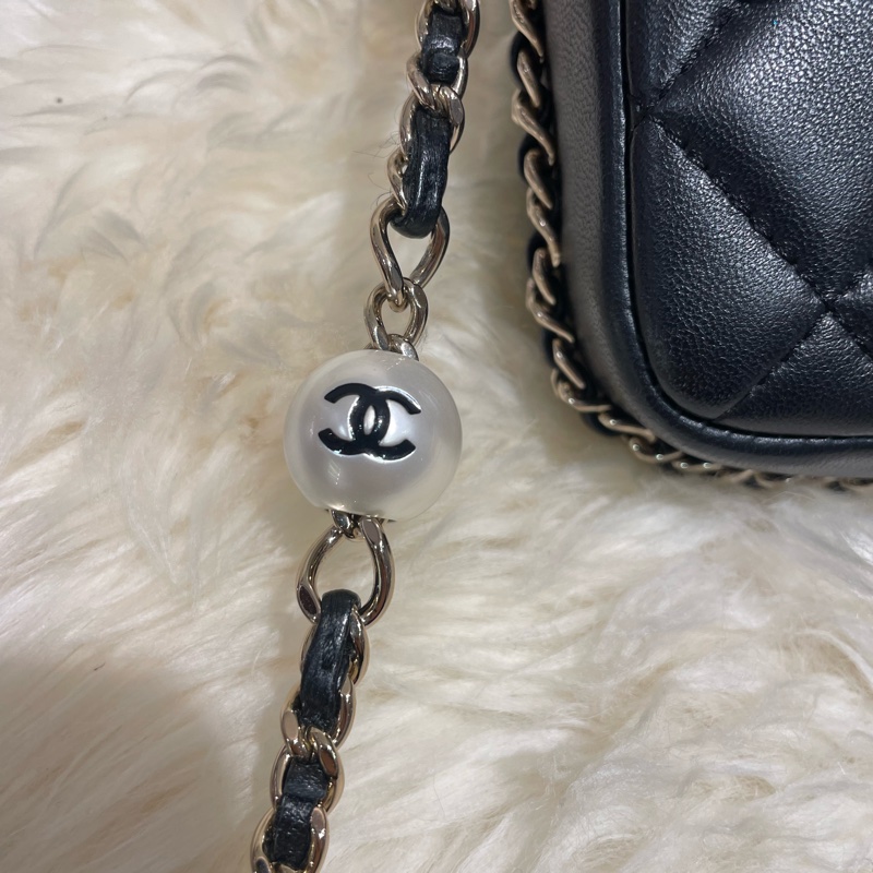 Chanel 20cm 黑色羊皮Flap Bag 珠鏈帶-13