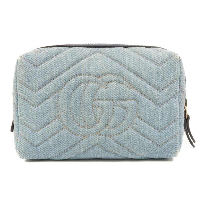 GUCCI 牛仔布Pouch金扣手拿包-1