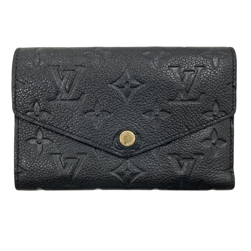 LOUIS VUITTON 路易威登 M60568 COMPACT CURIEUSE 皮革壓紋 中夾 黑色-0