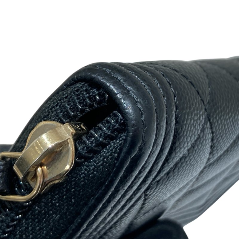 CHANEL 香奈兒 BOY CHANEL 拉鍊 零錢包 卡包 荔枝皮 魚子醬 黑色 金釦-7