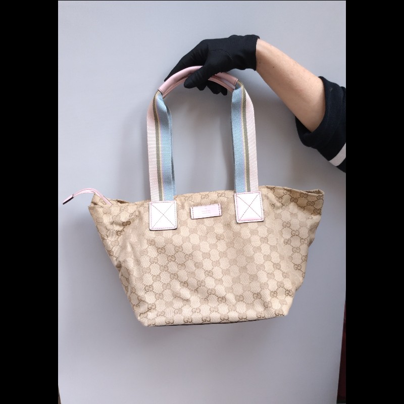 Gucci 粉把駝布logo水餃包-2