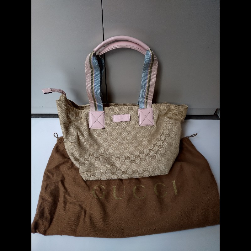 Gucci 粉把駝布logo水餃包-4