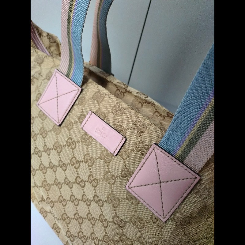 Gucci 粉把駝布logo水餃包-5