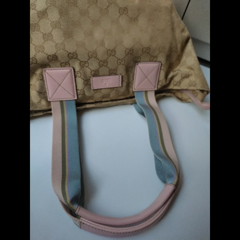Gucci 粉把駝布logo水餃包-7