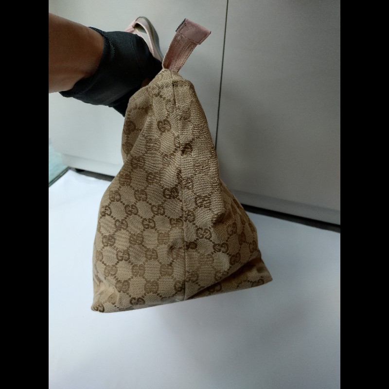 Gucci 粉把駝布logo水餃包-11