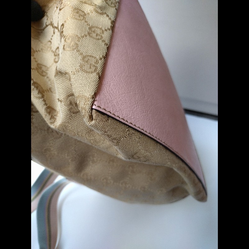 Gucci 粉把駝布logo水餃包-14