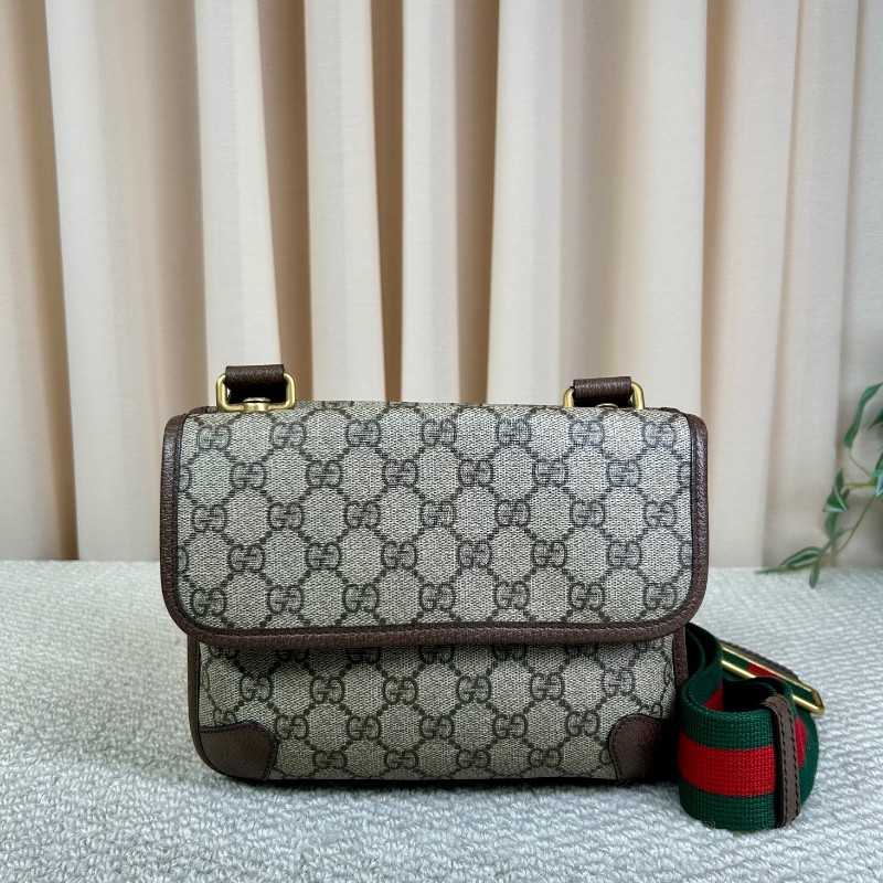 Gucci古馳雙面虎頭包 經典老花配棕色皮革滾邊 男女通用可斜挎單肩胸包腰包 多種背法 時尚又百搭-3