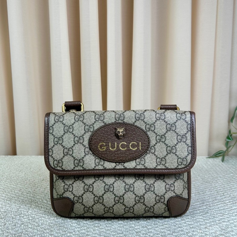 Gucci古馳雙面虎頭包 經典老花配棕色皮革滾邊 男女通用可斜挎單肩胸包腰包 多種背法 時尚又百搭-5