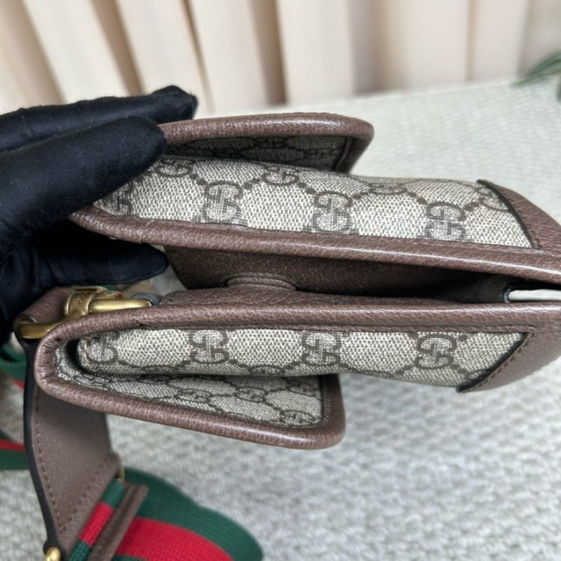Gucci古馳雙面虎頭包 經典老花配棕色皮革滾邊 男女通用可斜挎單肩胸包腰包 多種背法 時尚又百搭-7