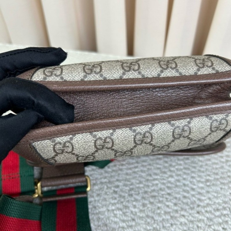 Gucci古馳雙面虎頭包 經典老花配棕色皮革滾邊 男女通用可斜挎單肩胸包腰包 多種背法 時尚又百搭-8