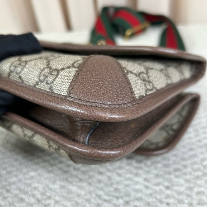 Gucci古馳雙面虎頭包 經典老花配棕色皮革滾邊 男女通用可斜挎單肩胸包腰包 多種背法 時尚又百搭-9