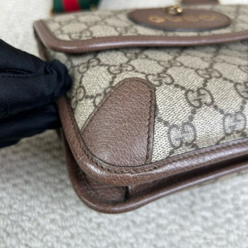 Gucci古馳雙面虎頭包 經典老花配棕色皮革滾邊 男女通用可斜挎單肩胸包腰包 多種背法 時尚又百搭-11