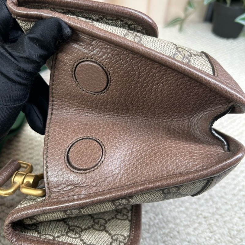 Gucci古馳雙面虎頭包 經典老花配棕色皮革滾邊 男女通用可斜挎單肩胸包腰包 多種背法 時尚又百搭-12