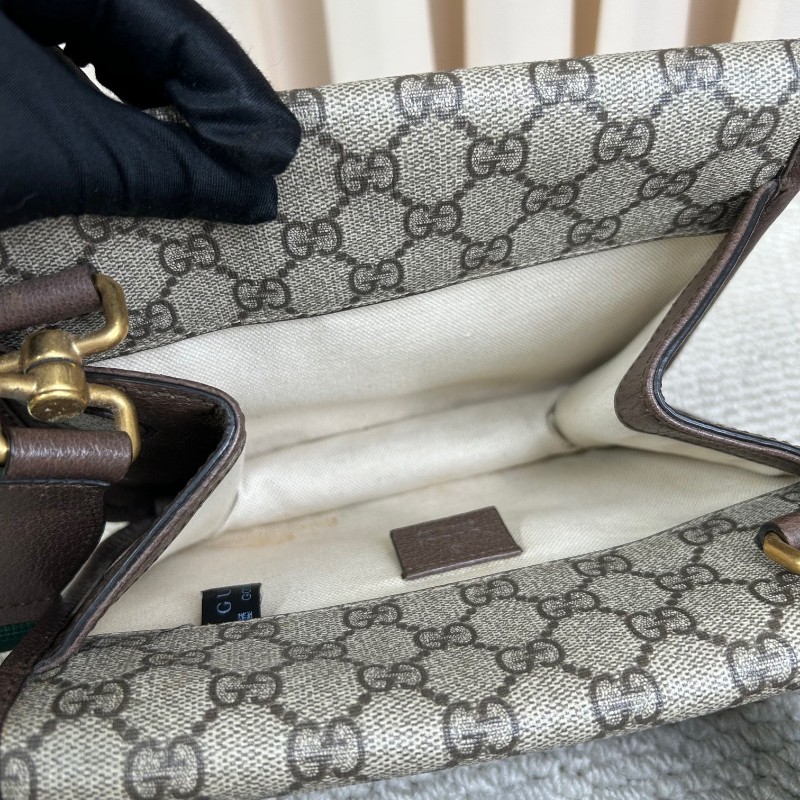 Gucci古馳雙面虎頭包 經典老花配棕色皮革滾邊 男女通用可斜挎單肩胸包腰包 多種背法 時尚又百搭-13