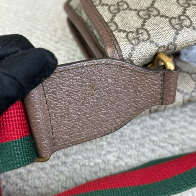 Gucci古馳雙面虎頭包 經典老花配棕色皮革滾邊 男女通用可斜挎單肩胸包腰包 多種背法 時尚又百搭-17