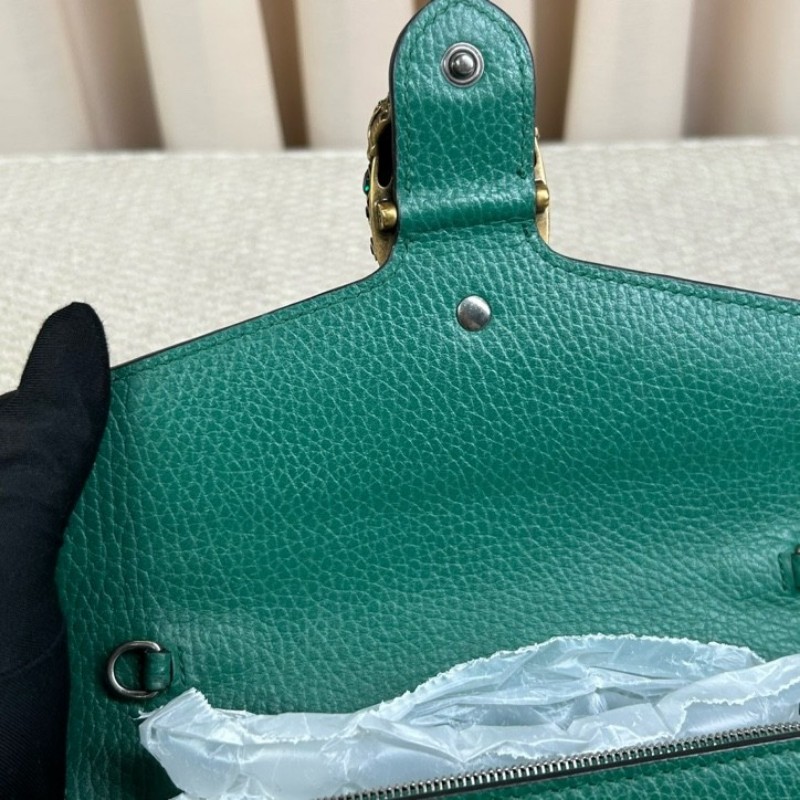 Gucci古馳祖母綠鑽扣酒神woc鏈條包 鏈條肩帶 可單肩可斜挎 肩帶拆卸可當手包 容量實用 復古又吸睛-19