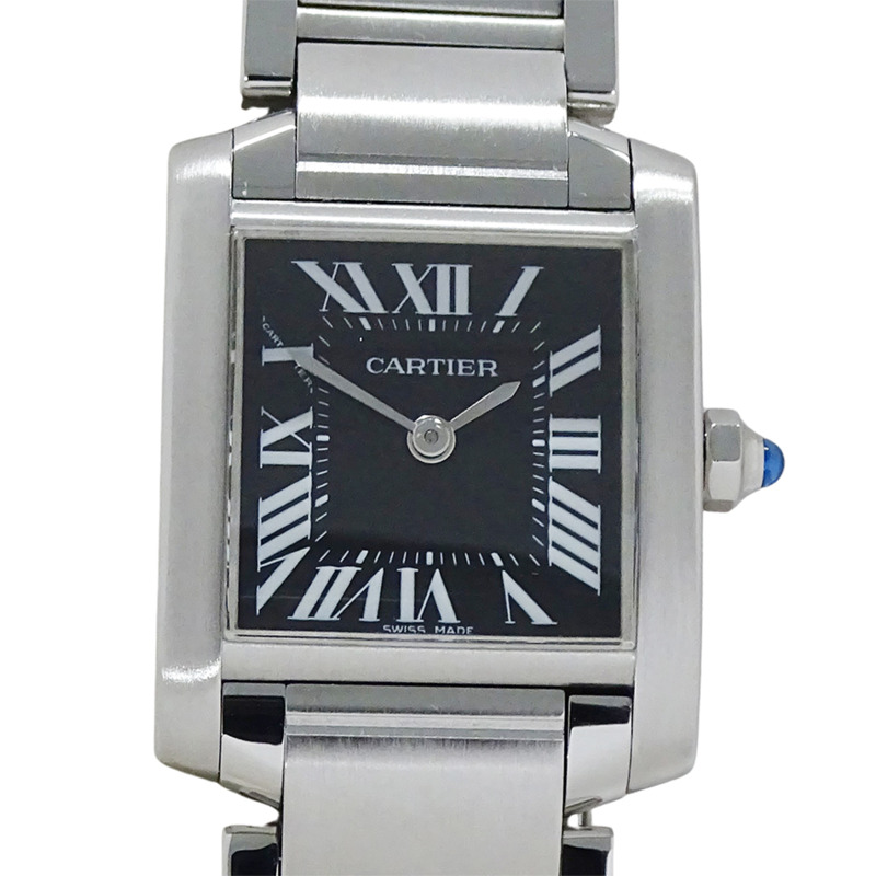 卡地亞 Tank Française 女士腕錶，小號，亞洲專供，石英機芯，不鏽鋼，W51026Q3，銀/黑色，拋光-1