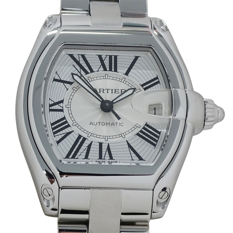 卡地亞男士 Roadster LM 腕錶，帶日期顯示，自動上鍊機芯，精鋼錶殼，型號 W62025V3，可更換錶帶，拋光銀色-1