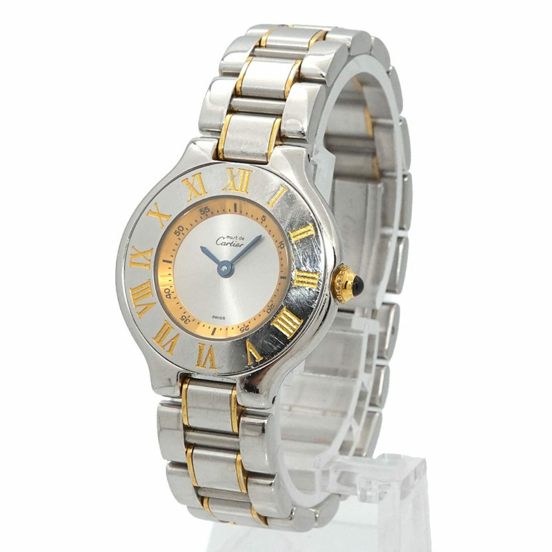 卡地亞 Must 21 Vantianne 雙色腕錶 W10073R6 女士銀色石英錶-1