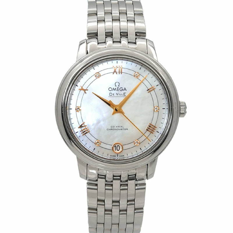 歐米茄 (OMEGA) DeVille Prestige 424 10 33 20 55 002 女士腕錶，帶日期顯示，鑲嵌6顆鑽石，白色錶殼，自動上鍊機芯-0