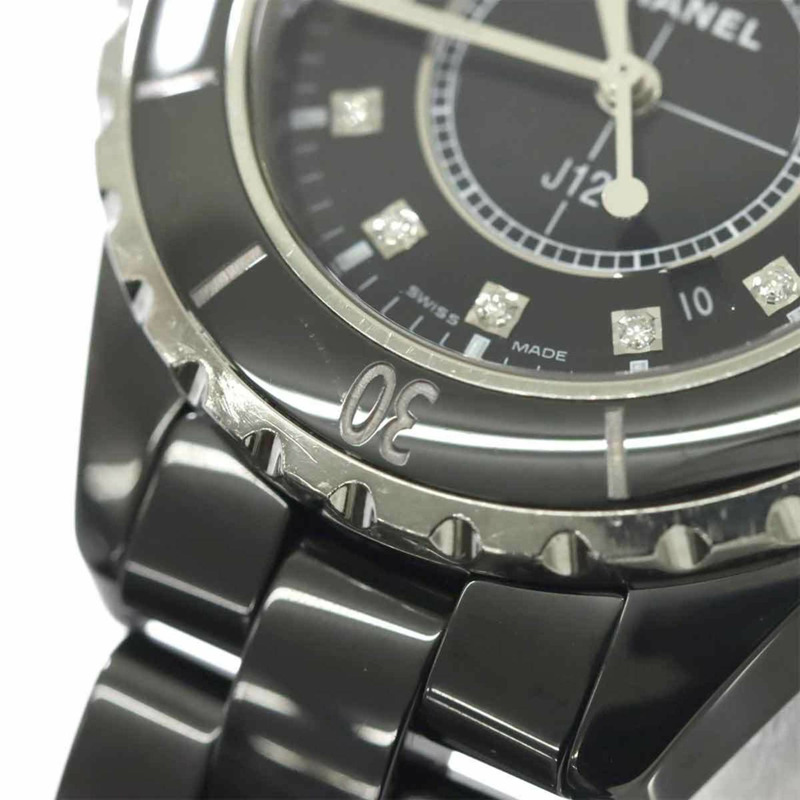 香奈兒 J12 33毫米 H1625 女士腕錶，鑲嵌12顆鑽石，日期顯示，黑色陶瓷石英機芯-7