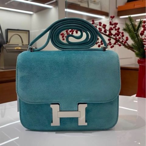 愛馬仕🐴hermes mini constance 康康19麂皮馬卡龍藍銀扣