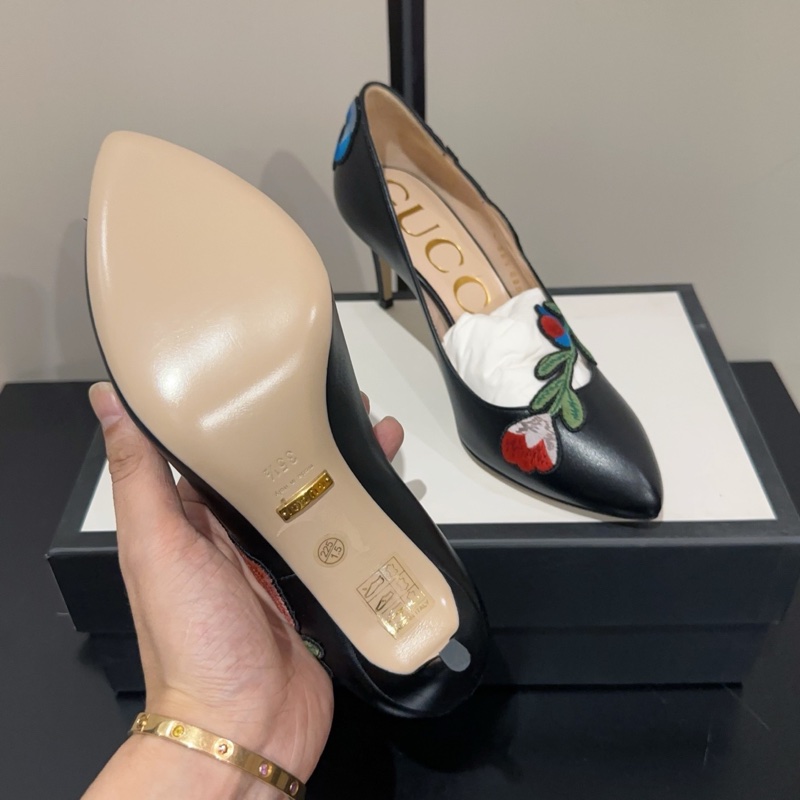 閒置新，未使用Gucci 古馳 經典重工花卉刺繡高跟鞋 尖頭鞋 跟高7cm 百搭又好看 意大利產37.5碼 女款 黑色-5