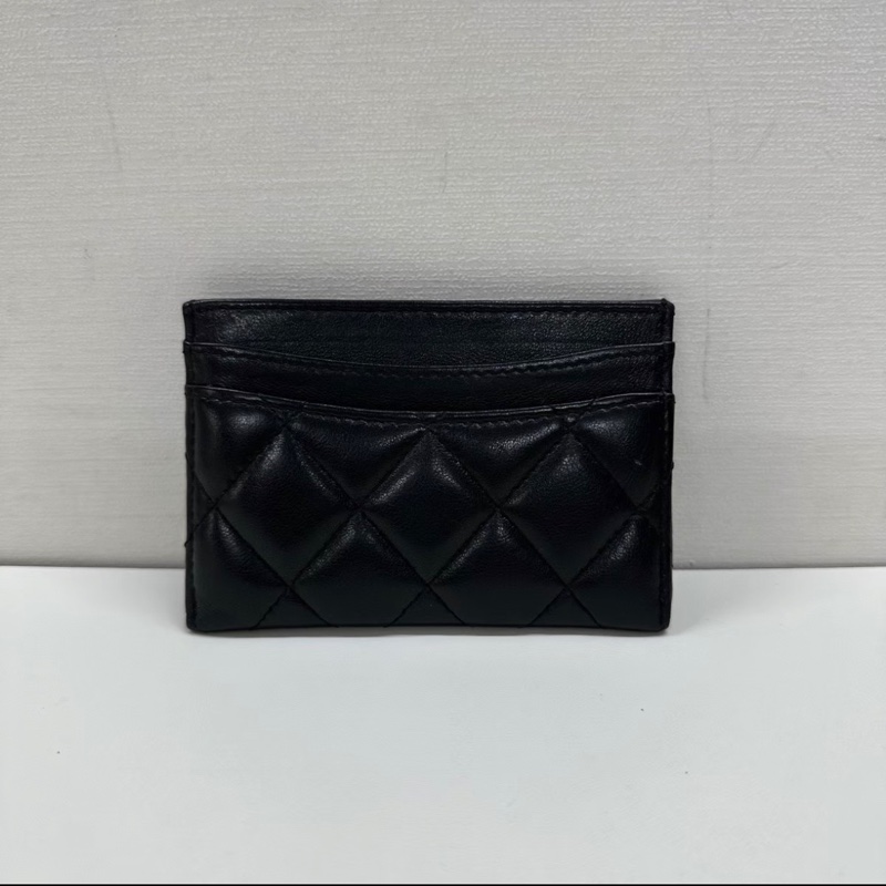 Chanel 黑銀羊皮卡包零錢包-1