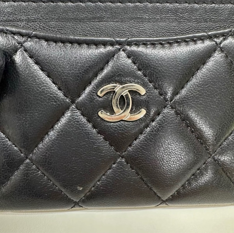 Chanel 黑銀羊皮卡包零錢包-5
