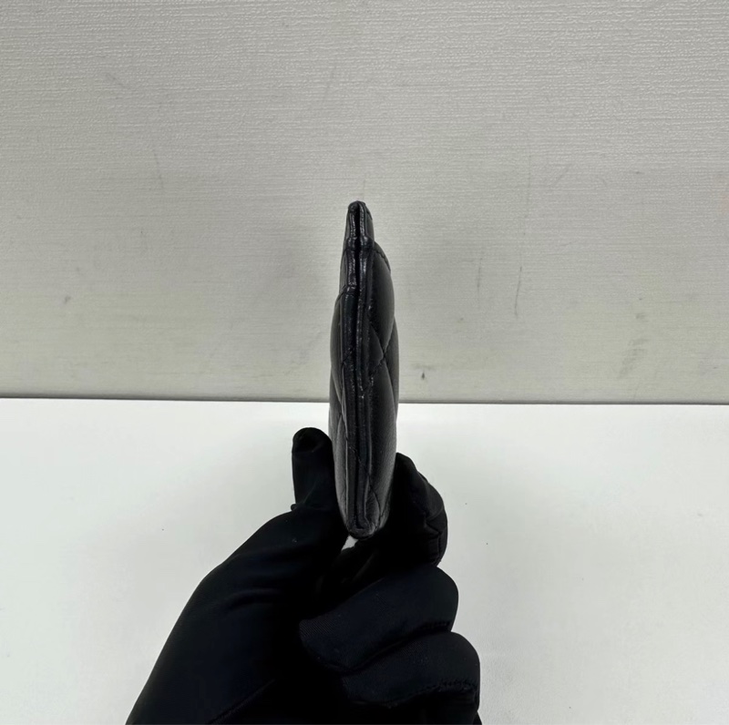 Chanel 黑銀羊皮卡包零錢包-10