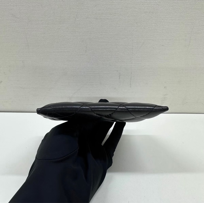 Chanel 黑銀羊皮卡包零錢包-12