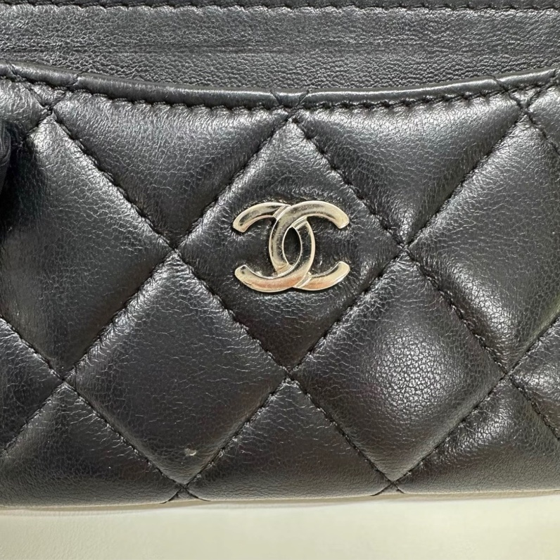 Chanel 黑銀羊皮卡包零錢包-14