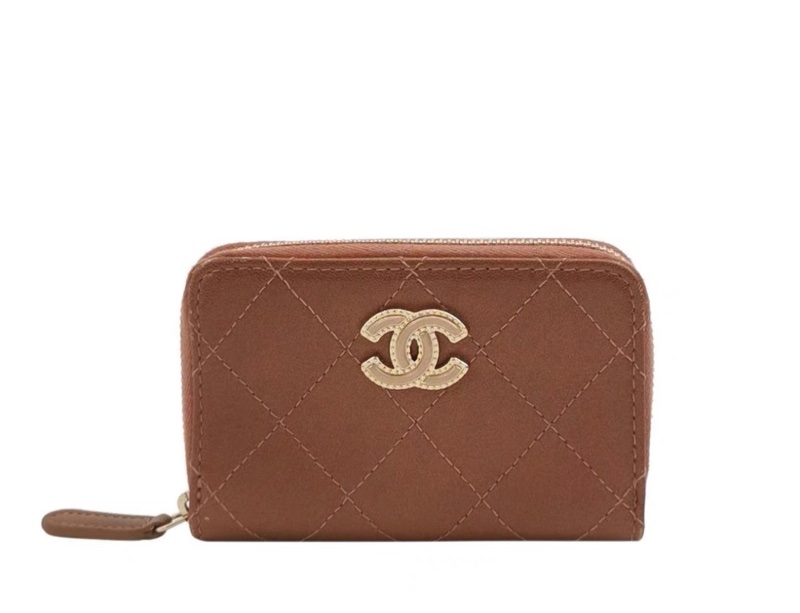 Chanel 羊皮純色菱格絎縫雙C標識卡包-7