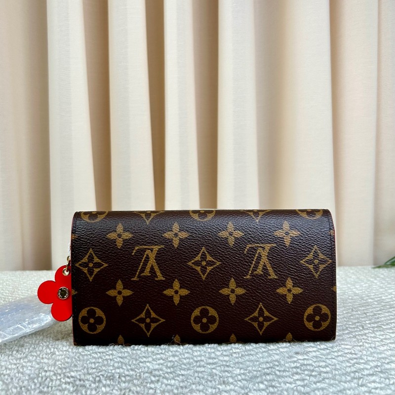 LV路易威登老花Emilie小紅花錢包 獨特紅色花朵裝飾 盡顯優雅 卡位多 容量大 方便攜帶 日常百搭-1