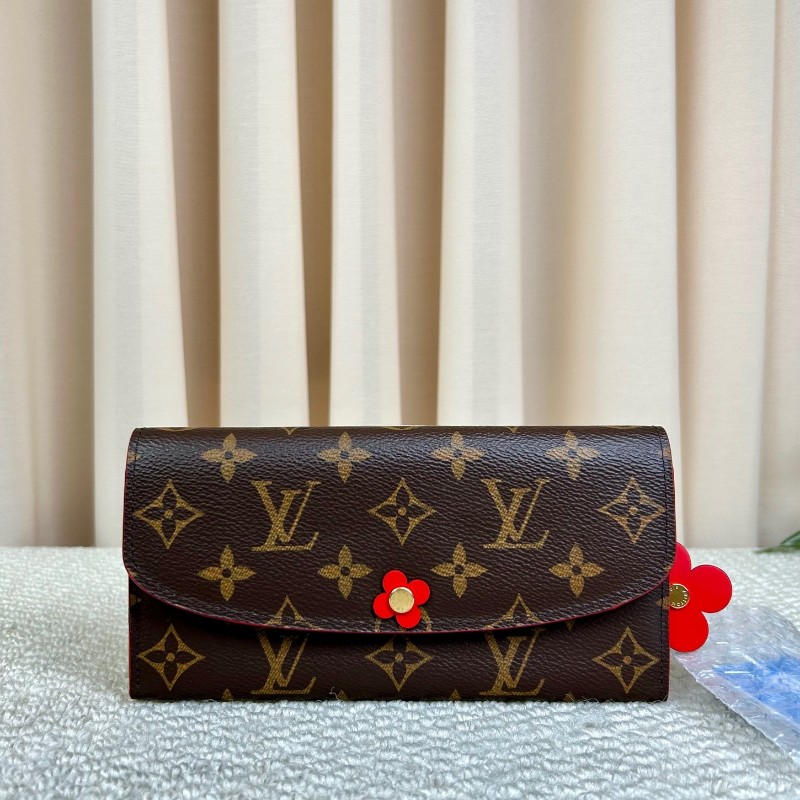 LV路易威登老花Emilie小紅花錢包 獨特紅色花朵裝飾 盡顯優雅 卡位多 容量大 方便攜帶 日常百搭-5