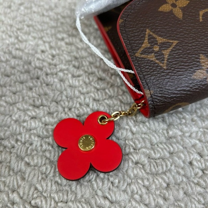 LV路易威登老花Emilie小紅花錢包 獨特紅色花朵裝飾 盡顯優雅 卡位多 容量大 方便攜帶 日常百搭-19