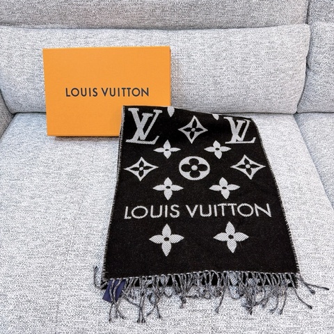 LV Essential 黑白 經典花紋 雙面 圍巾