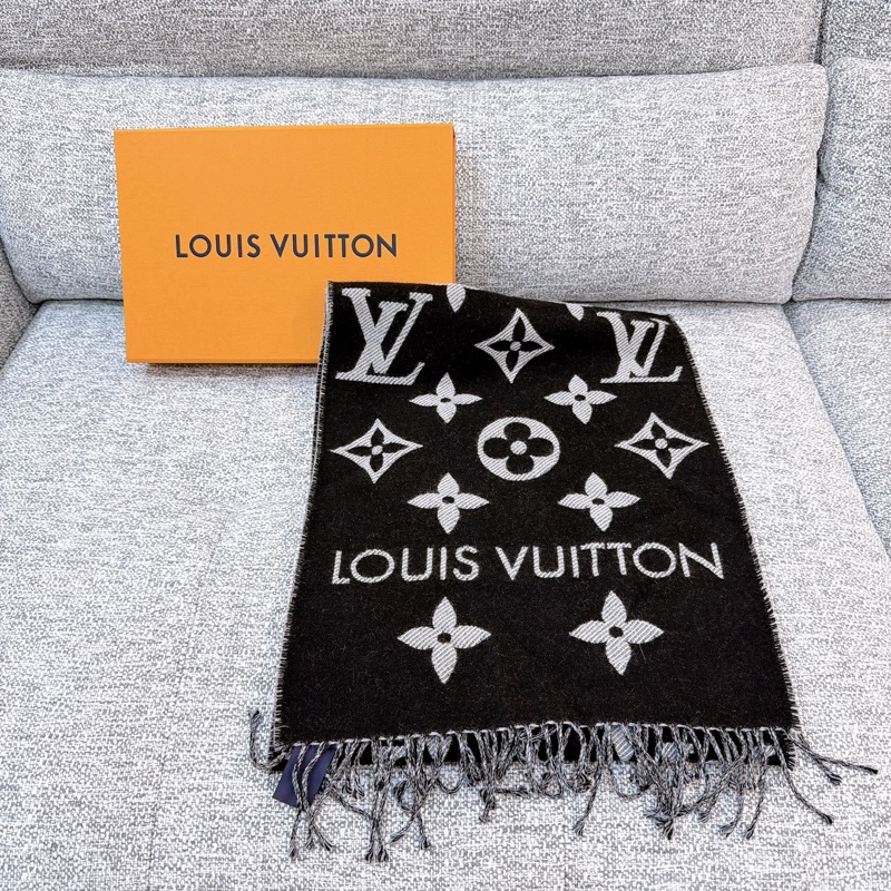 LV Essential 黑白 經典花紋 雙面 圍巾-0