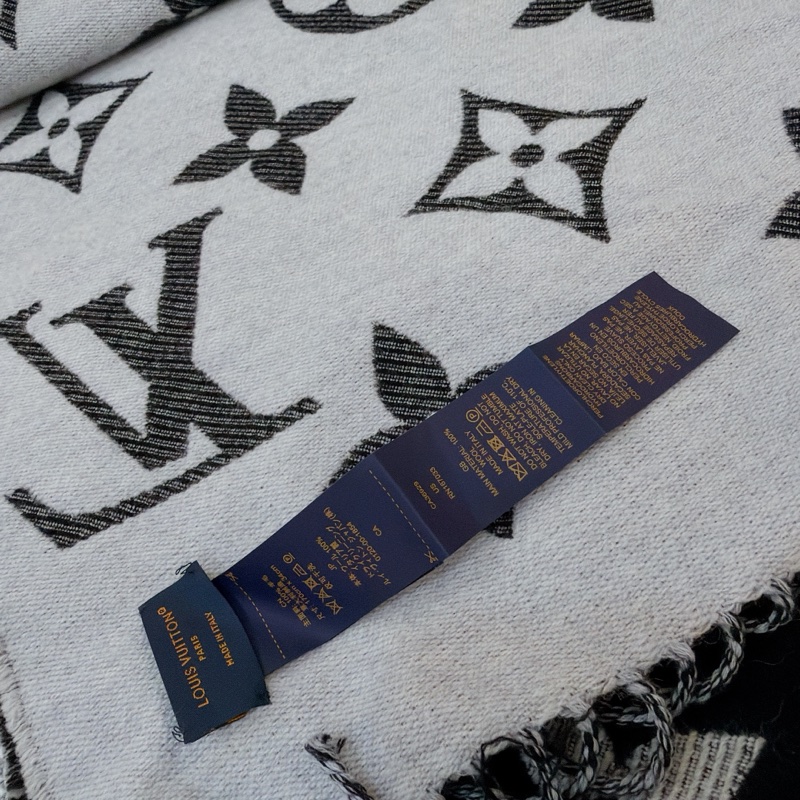 LV Essential 黑白 經典花紋 雙面 圍巾-3