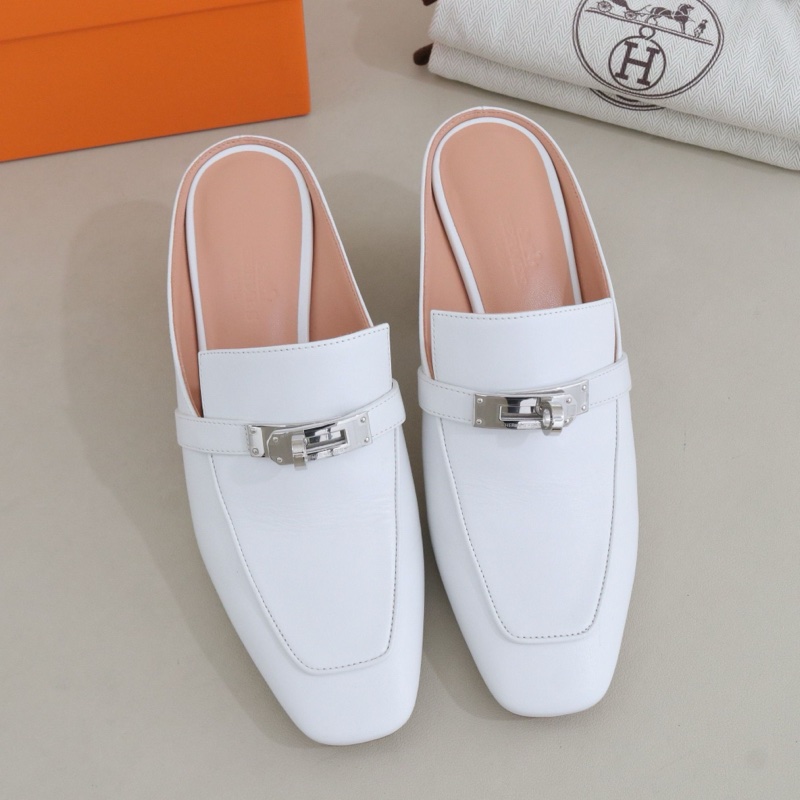 99新，愛馬仕 Blossom 包頭粗跟女士拖鞋，36.5碼，跟高6.5cm，僅試穿-1