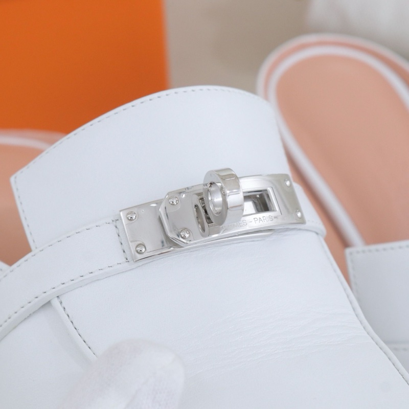 99新，愛馬仕 Blossom 包頭粗跟女士拖鞋，36.5碼，跟高6.5cm，僅試穿-5