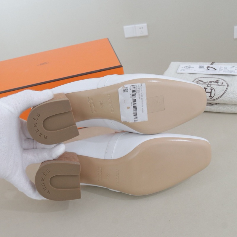 99新，愛馬仕 Blossom 包頭粗跟女士拖鞋，36.5碼，跟高6.5cm，僅試穿-7