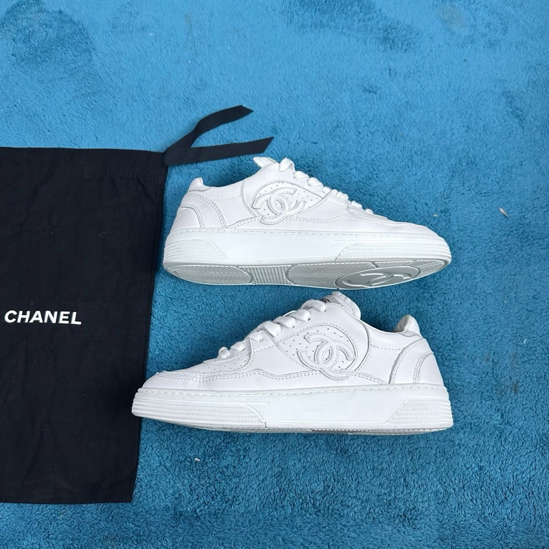 Chanel 香奈兒23A 圓頭系帶低幫板鞋 白色 35碼-1